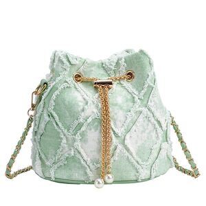 2940 Denim Bucket Bag Quilted Drawstring Jean Purses Denim Clutch Hobo Bags